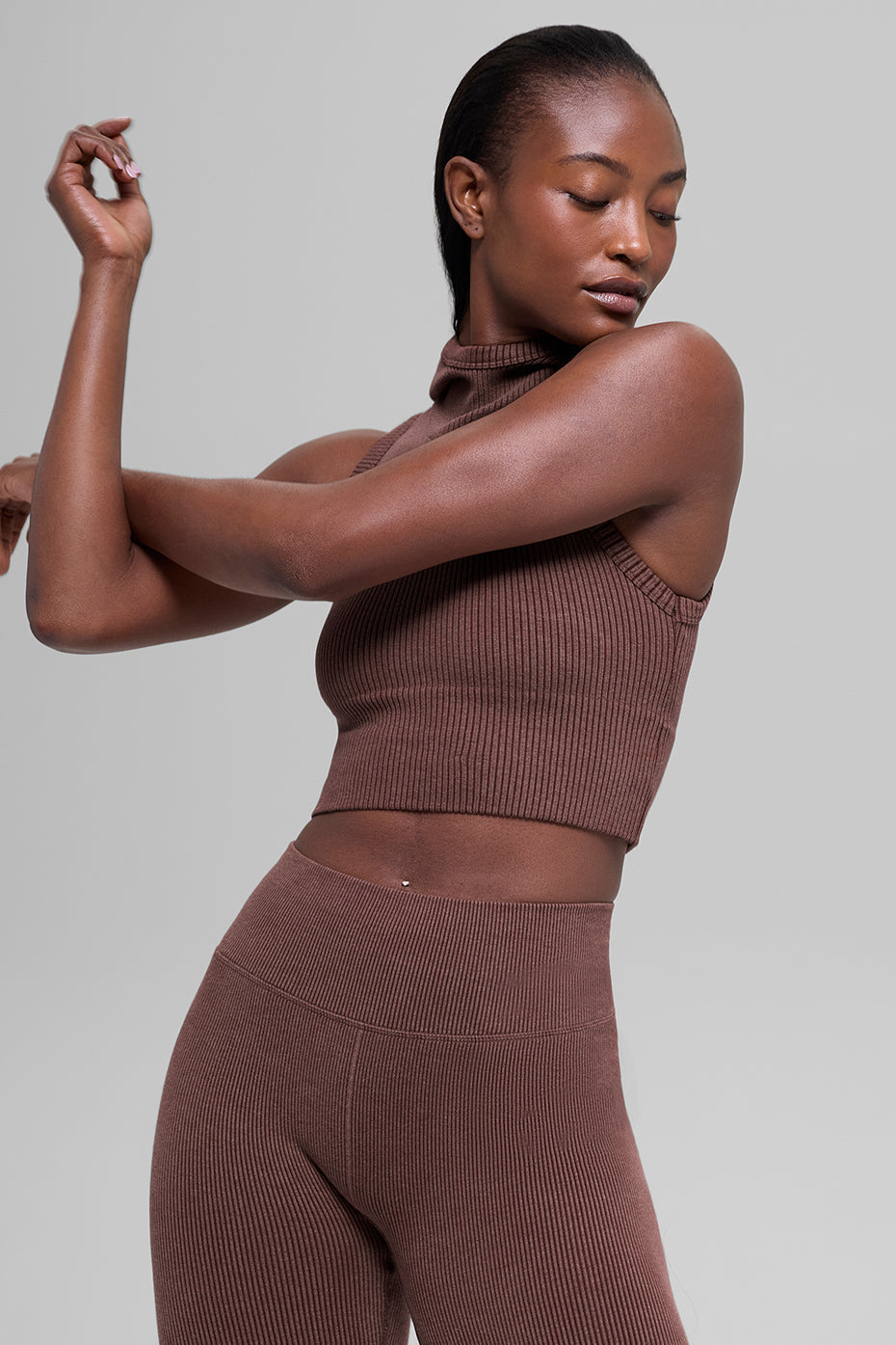 Seamless Two Tone Rib Hooded Vest - Brownstone Heather