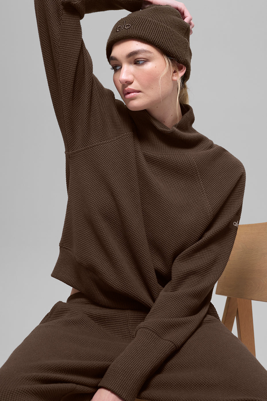 Waffle Weekend Escape Mock Neck Long Sleeve - Espresso