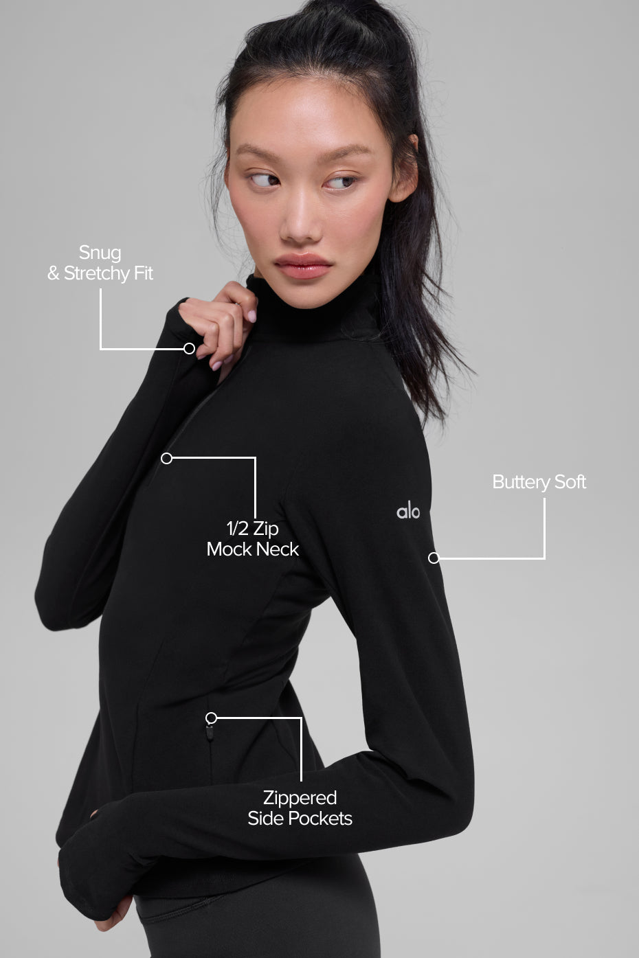 Alosoft 1/2 Zip Rapid Pullover - Black