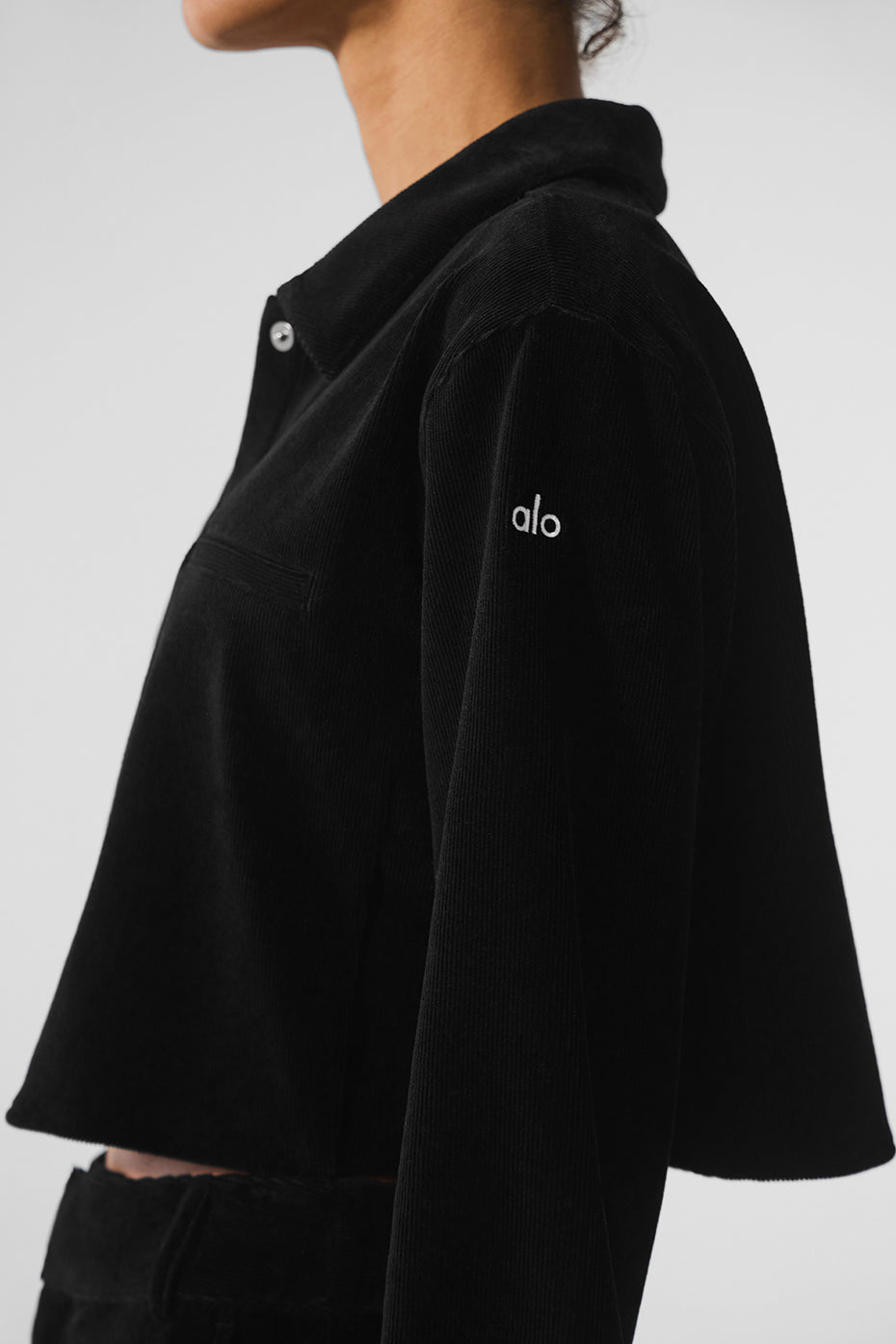 Micro Corduroy Cropped Dreamer Button Down - Black