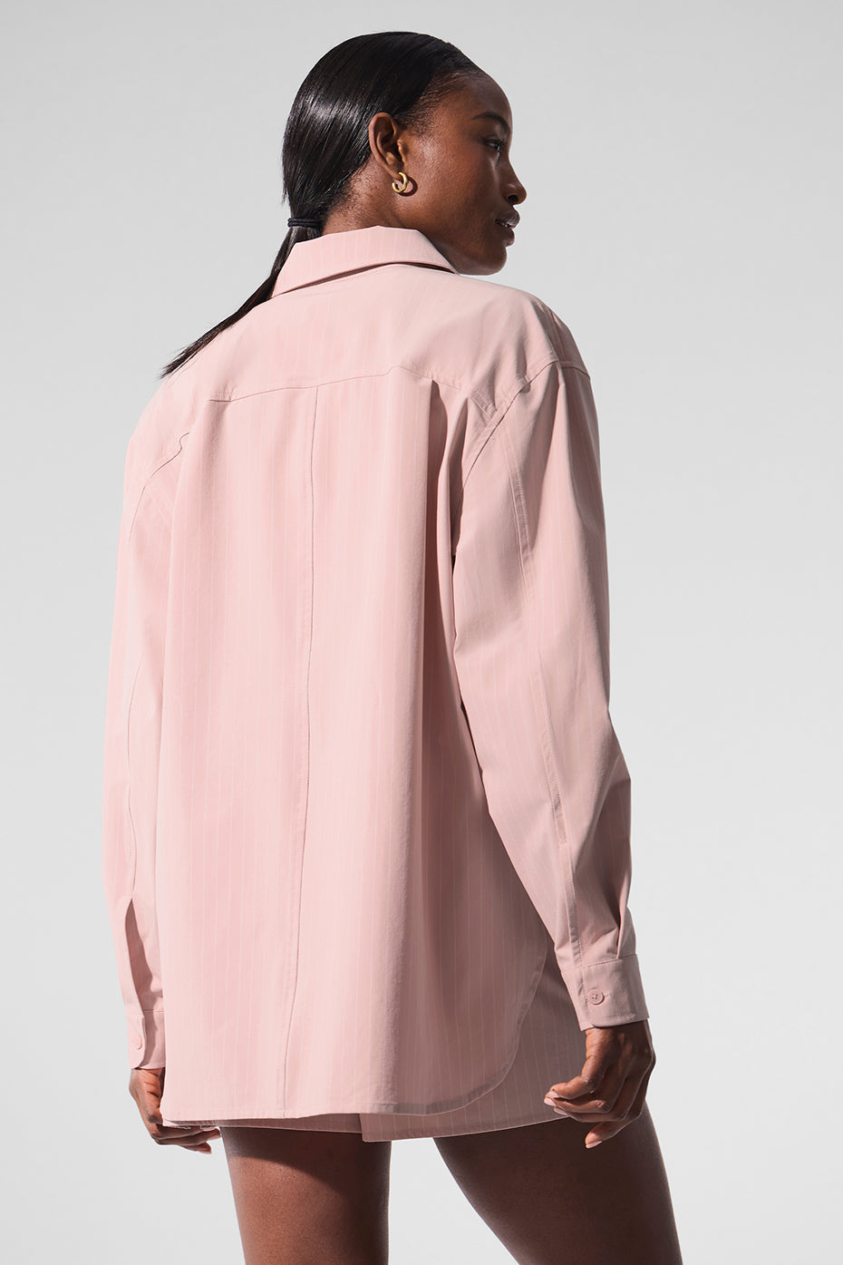 Pinstripe Daylight Button Down Long Sleeve - Pink Quartz/Ivory