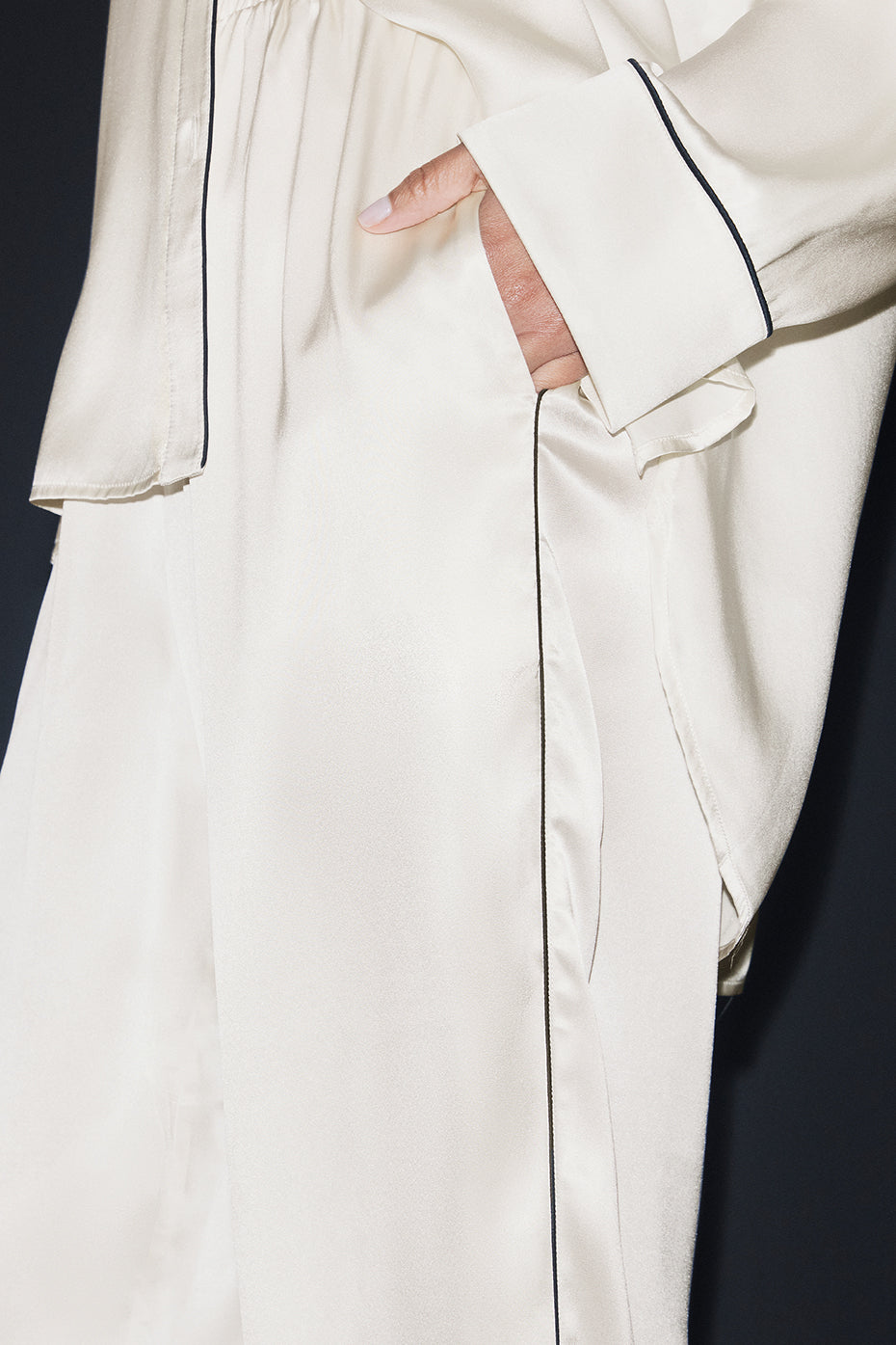 Courchevel Silk Pant - Ivory/Black