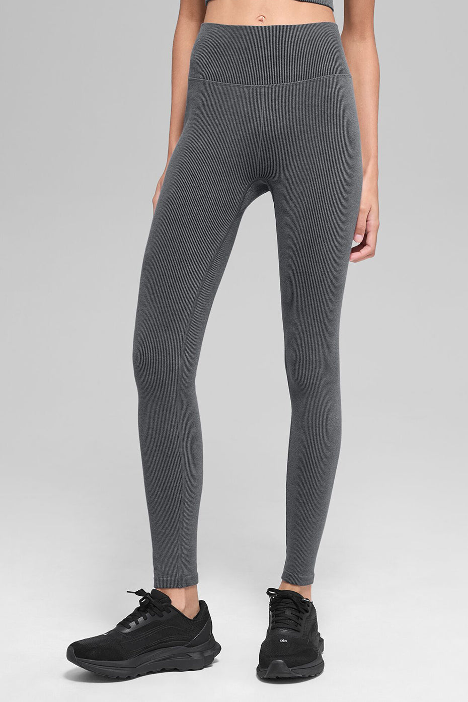 Seamless High-Waist Two Tone Rib Legging - Dark Misty Grey Heather