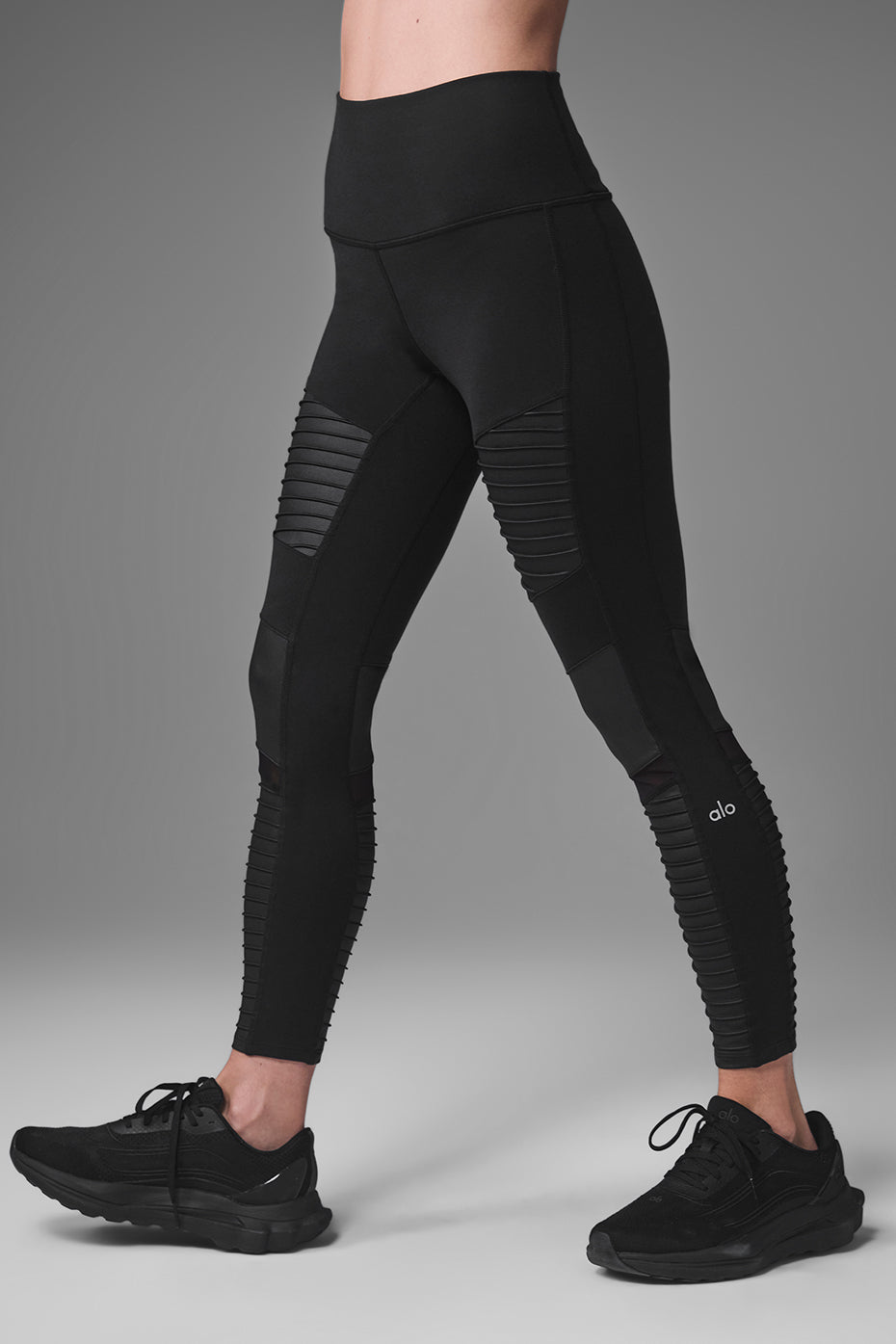 High-Waist Moto Legging - Black/Black Glossy