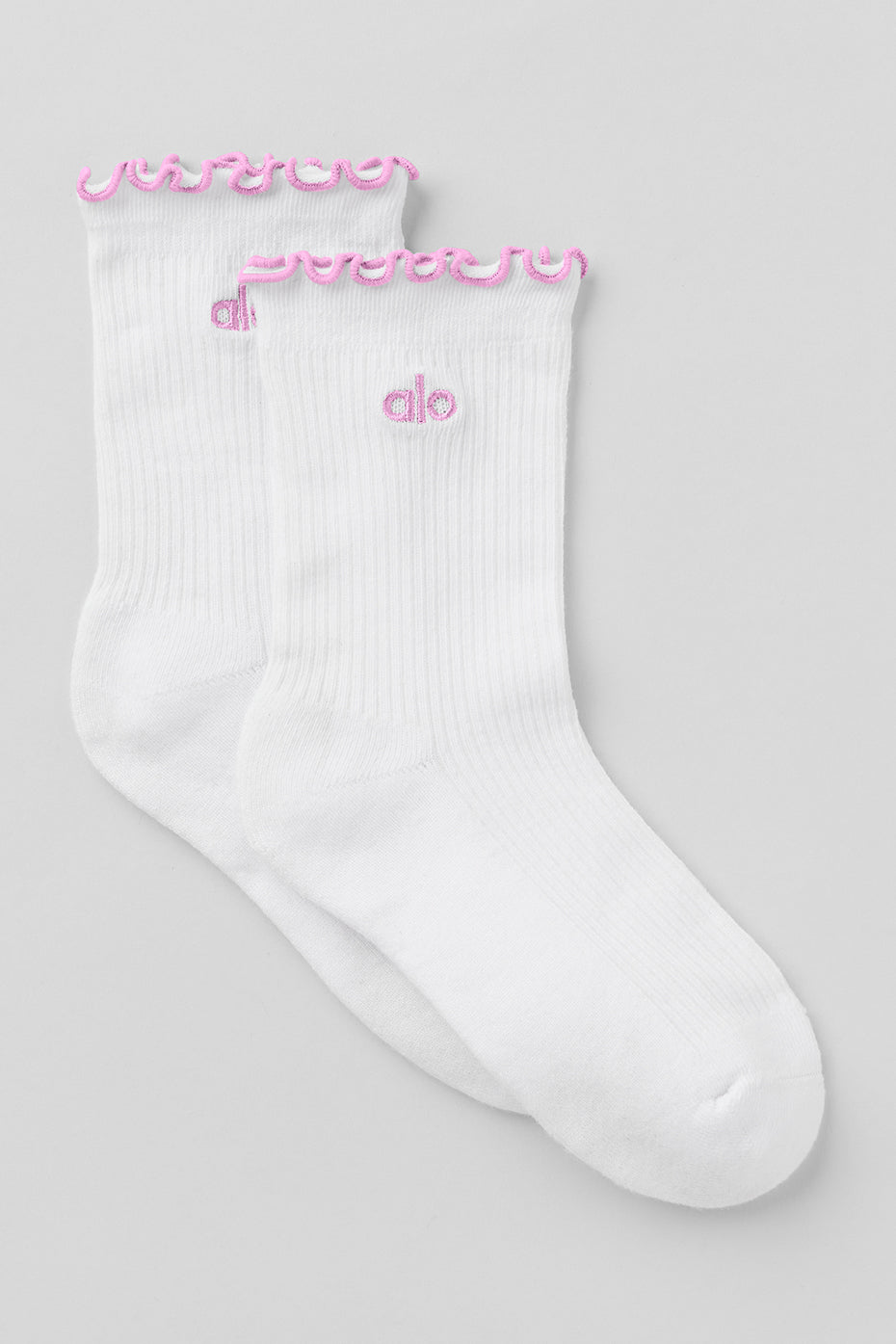 Womens Lettuce Edge Sock - White/Candy Heart Pink
