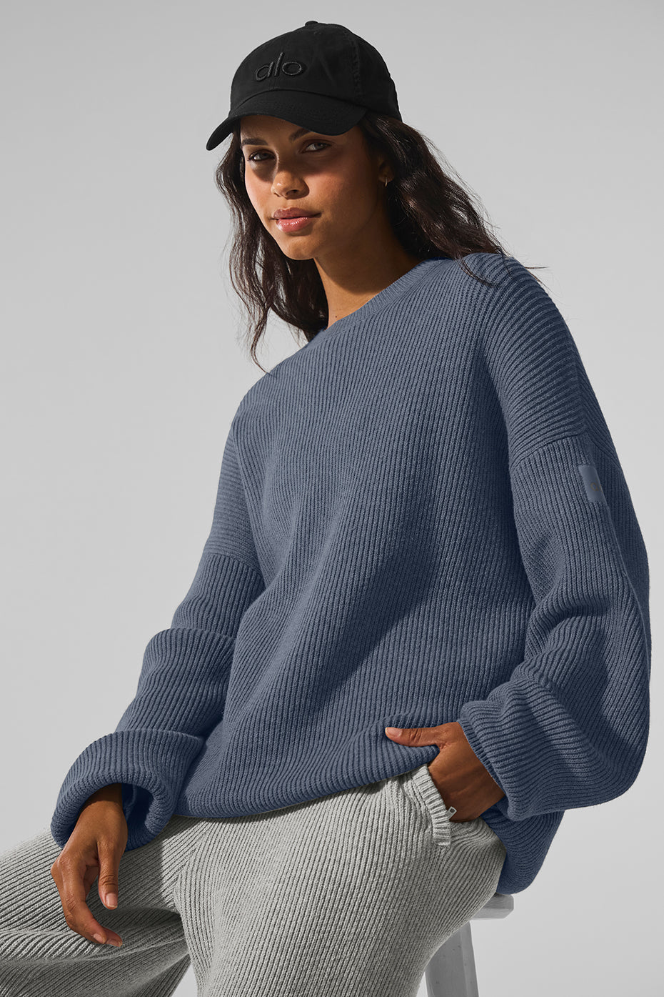 Domain Rib Knit Crew Sweater - Bluestone