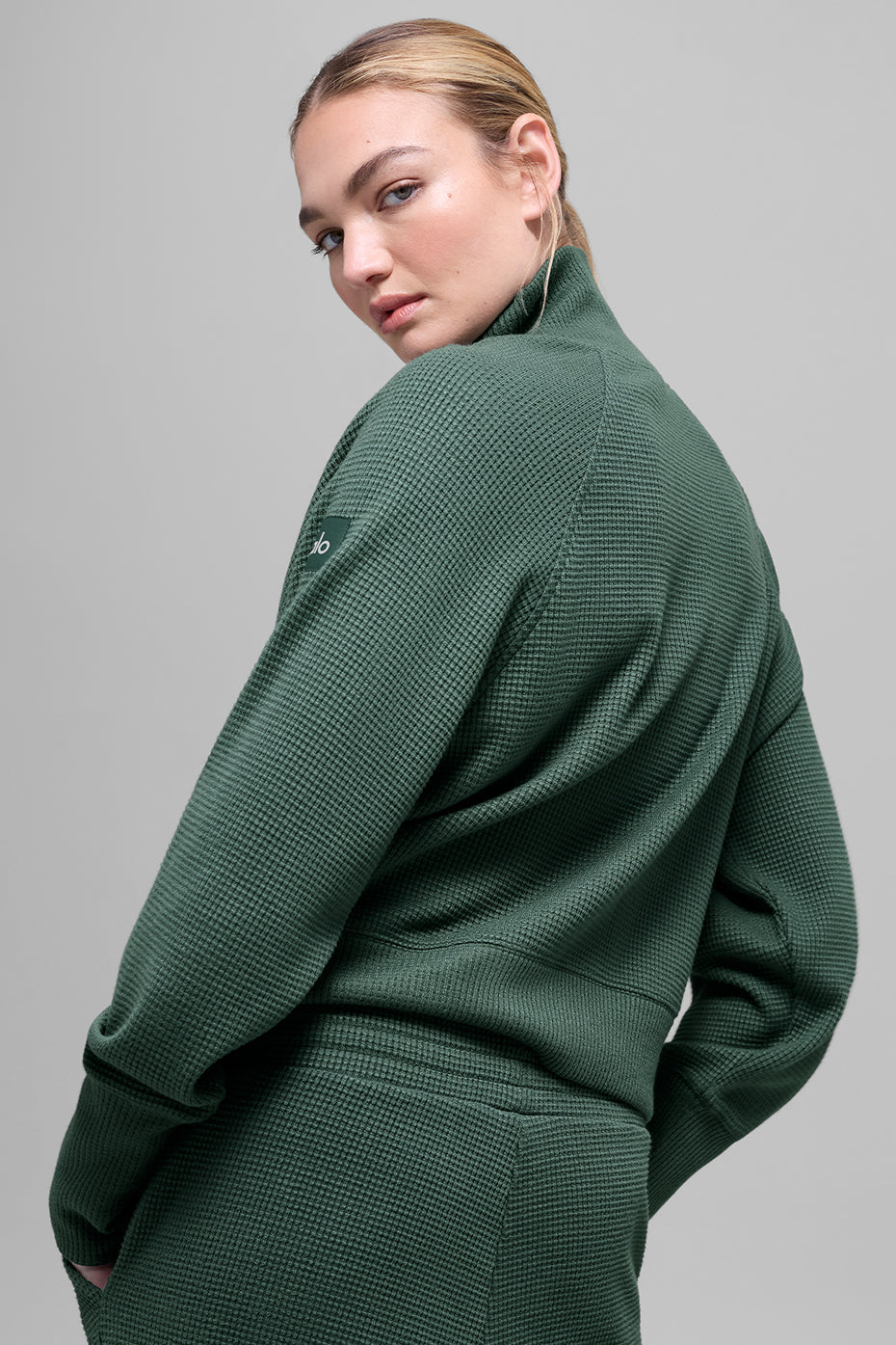 Waffle Weekend Escape Mock Neck Long Sleeve - Clover Green