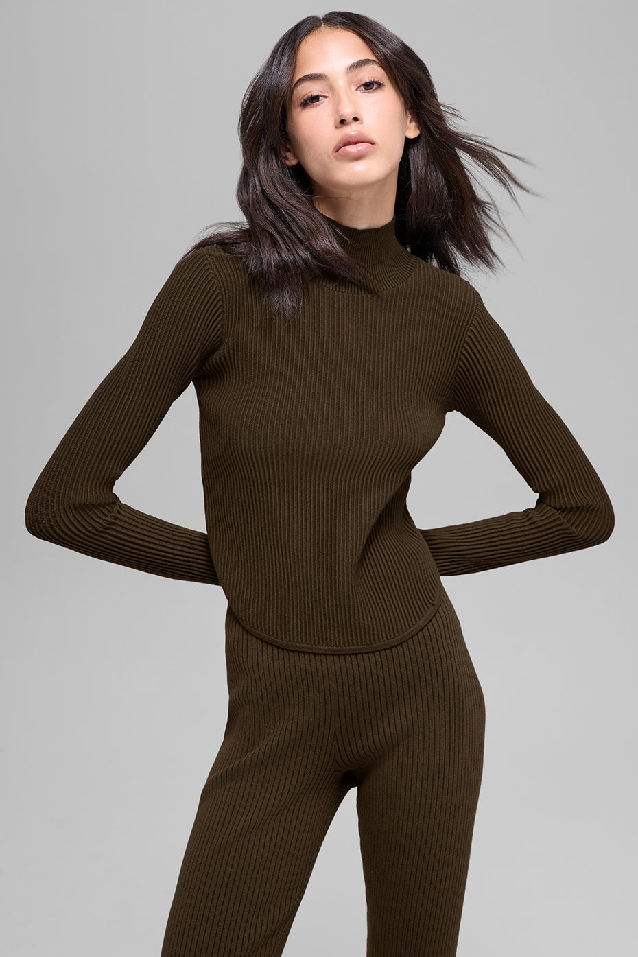 Denim Knit Backless Long Sleeve - Espresso/Black